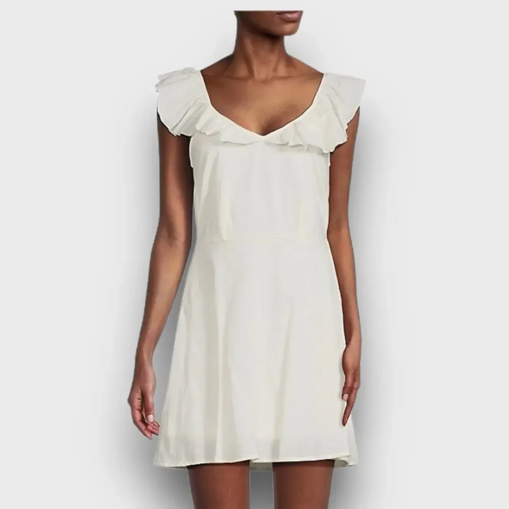 WILDFOX NEW BLAIR DEEP V RUFFLE SOFT MINI DRESS WHITE SIZE M - Picture 1 of 1